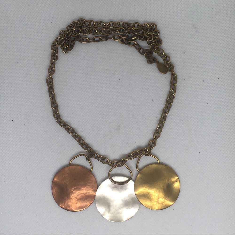 Vintage Baer SF, Mixed Metal Hammered Disc Necklace
